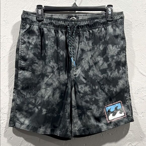 ☀️🏝️ Y2K BILLABONG Black/Gray Tie-Dye Boardshorts Swim Trunks Men Sz Medium -EU - Picture 1 of 8